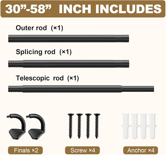 GXOACKJ Black Curtain Rods for Windows 28 to 60 inch, 5/8 inch Adjustable Wrap - Image 5