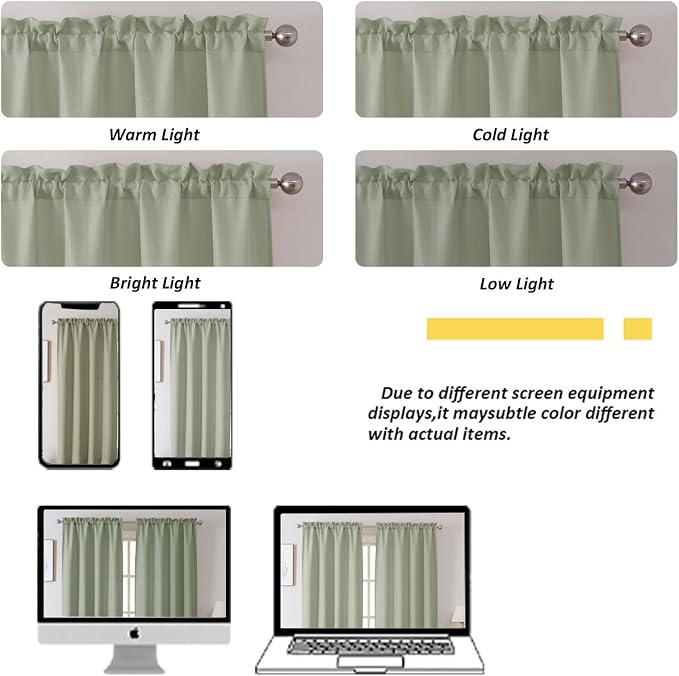 Chyhomenyc Light Green Valance for Windows, Light Filtering Faux Linen Solid - Image 7