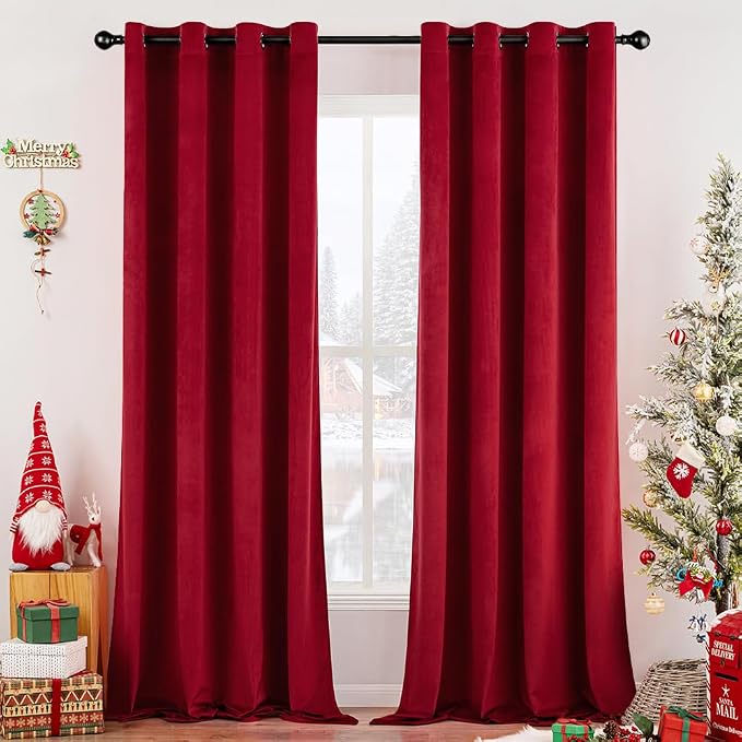 MIULEE Christmas Red Velvet Curtains Elegant Grommet Curtains Thermal Insulated by MIULEE