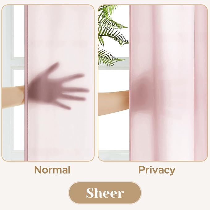 HOMEIDEAS Non-See-Through Light Pink Privacy Sheer Curtains, 30 X 36 Inches - Image 3