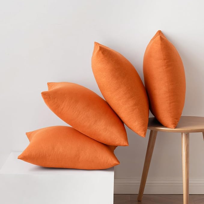 MIULEE Pack of 4 Decorative Bright Orange Throw Pillow Covers Linen Waterproof - Image 6