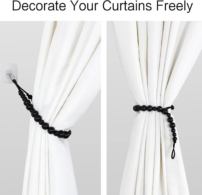 OCIOLI 2 Pieces Wood Bead Curtain Tieback Boho Curtain Tiebacks Curtain - Image 3