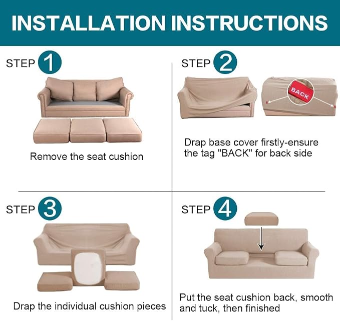 Turquoize 4 Piece Sofa Covers for 3 Cushion Couch Sofa Slipcover Soft Couch - Image 6