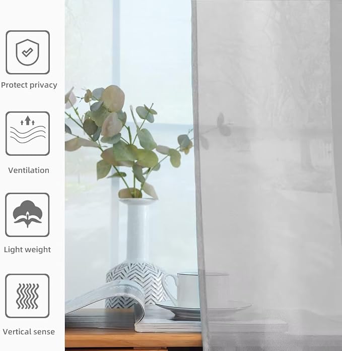 youleyar Solid Sheer Rod Pocket Curtain Voile Draperies 2 Panels White Beige - Image 4