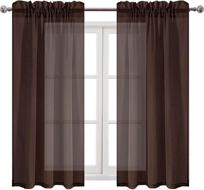 DWCN Brown Sheer Curtains Semi Transparent Voile Rod Pocket Curtains - Image 9