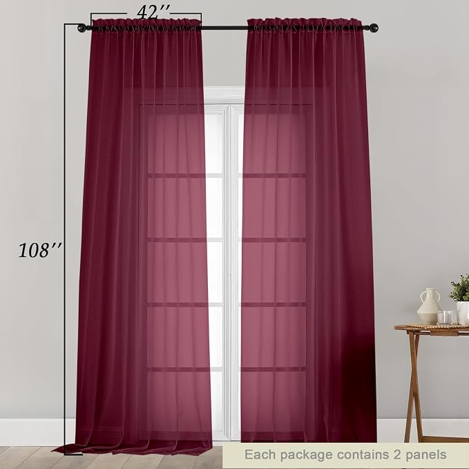 Extra Long Sheer Burgundy Curtains - Image 2