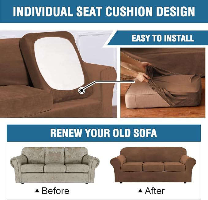 H.VERSAILTEX Modern Velvet Plush 4 Piece High Stretch Sofa Slipcover Sofa Cover - Image 8