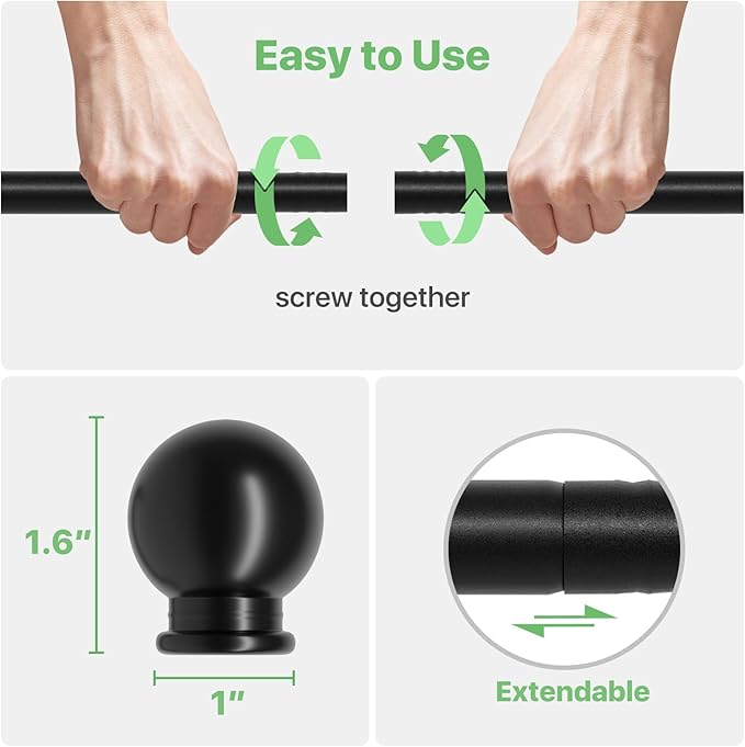 Curtain Rods for Windows 48 to 84, 2 Pack Black Curtain Rod - Image 5
