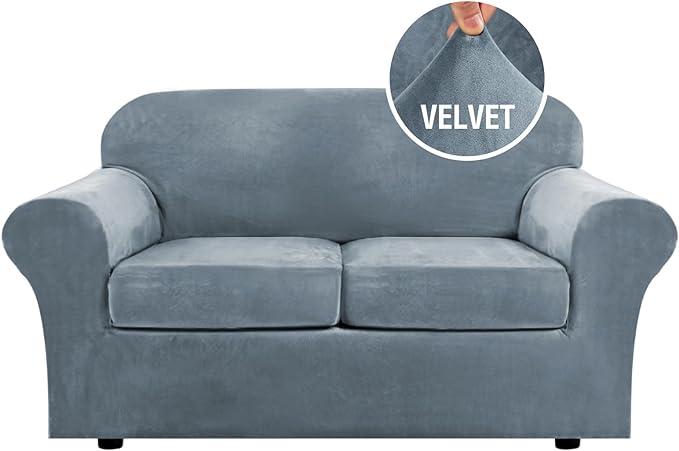 H.VERSAILTEX Real Velvet Plush 3 Piece Stretch Sofa Covers Couch Covers by HVERSAILTEX