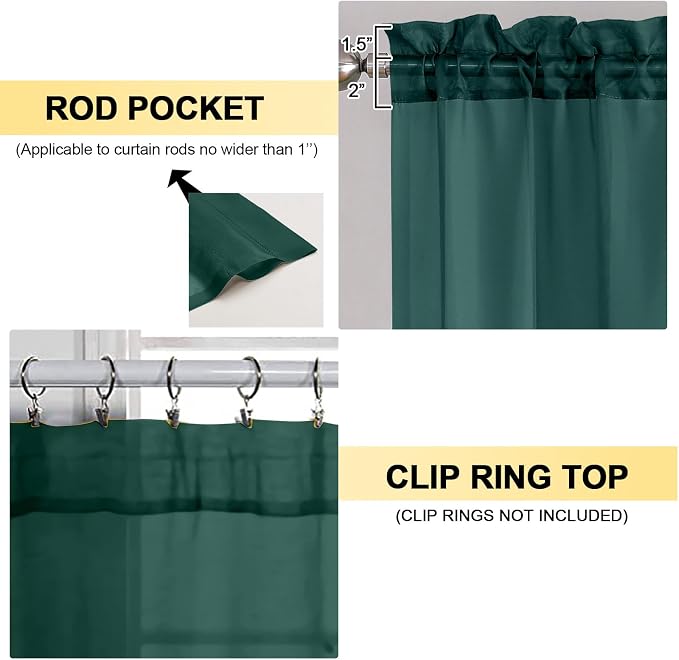 OVZME Hunter Green Sheer Curtains 54 Inches Long 2 Panels - Image 3