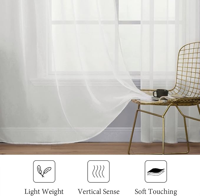 MIULEE 2 Panels Solid Color Sheer Window Curtains Elegant Window Voile - Image 4