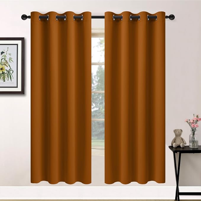 Yakamok Burnt Orange Blackout Curtains-Room Darkening Orange Thermal Insulated by Yakamok