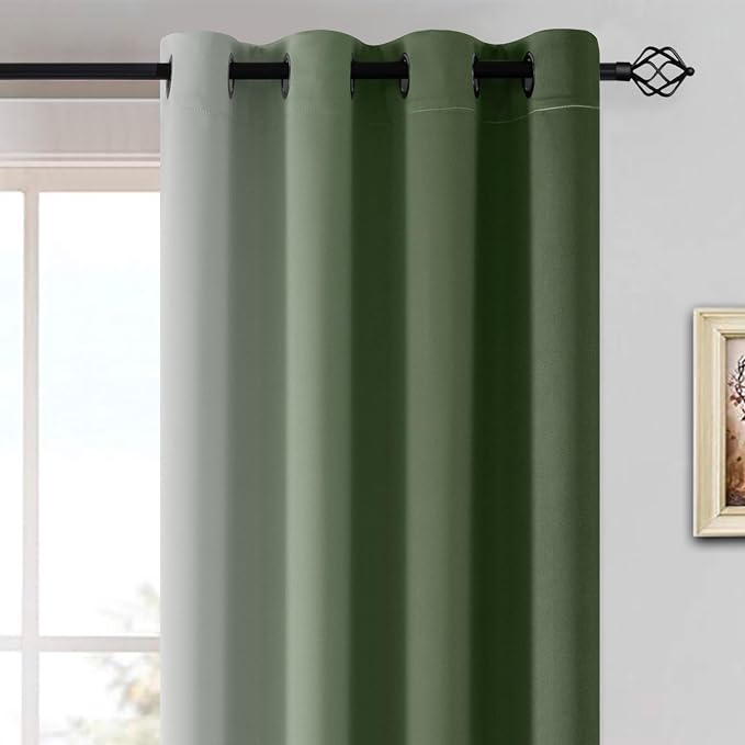 Yakamok Greyish White and Sage Green Ombre Curtains, Light Blocking Curtains - Image 3
