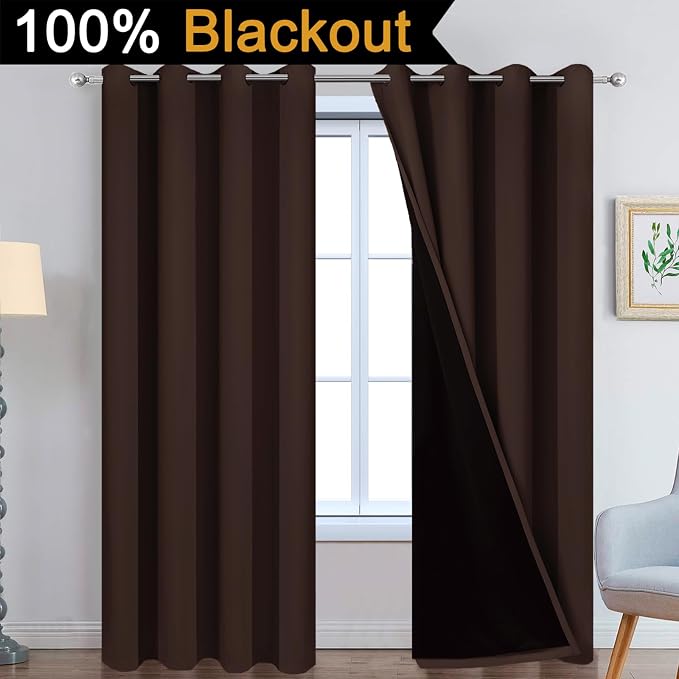 Yakamok 100% Blackout Curtains for Bedroom, 2 Thick Layers Thermal Insulated - Image 2
