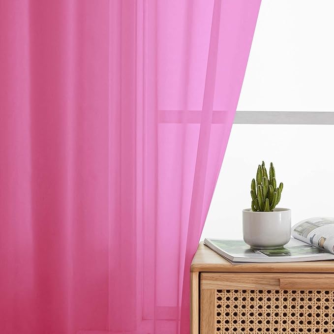 Hot Pink Kitchen Curtains 30 Inch Length Tier 2 PCS, Solid Soft Airy Half - Image 7