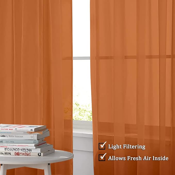 OWENIE Sheer Curtains 63 inch Length 2 Panels Set, Rod Pocket Voile Fimly Sheer - Image 2