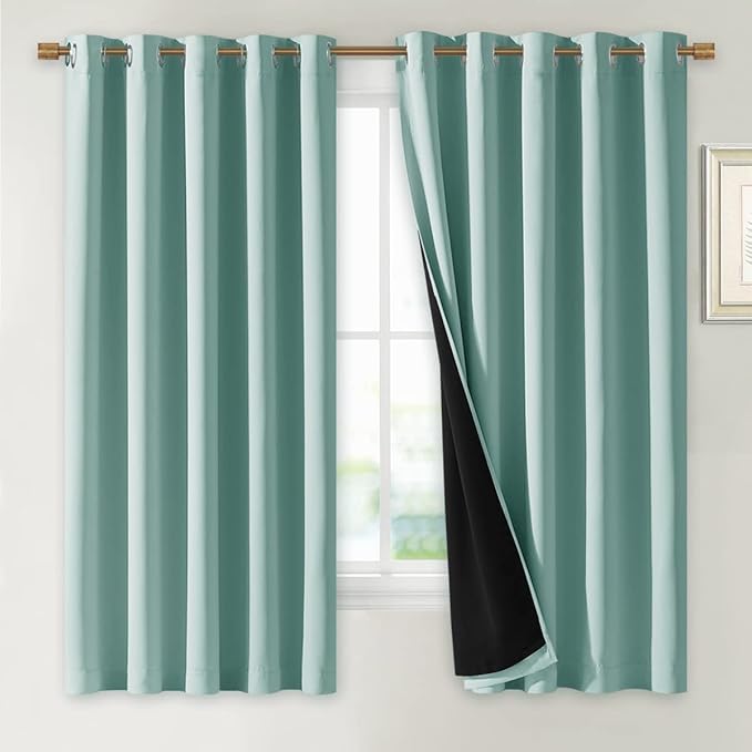 NICETOWN Aqua Blue 100% Blackout Lined Curtains, 2 Thick Layers Completely by NICETOWN