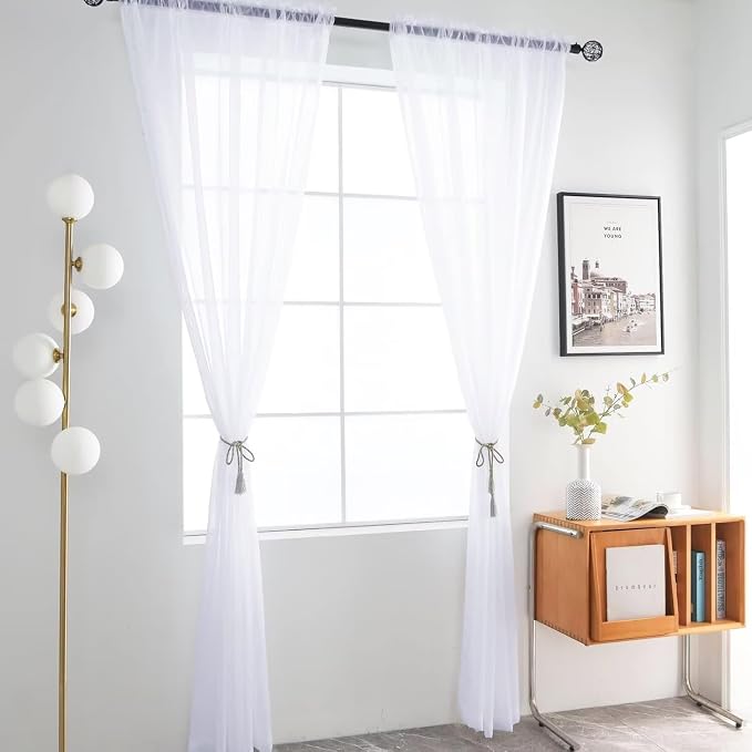 SpaceDresser Optical White Sheer Curtains 4 Panels Rod Pocket Semi-Sheer - Image 3