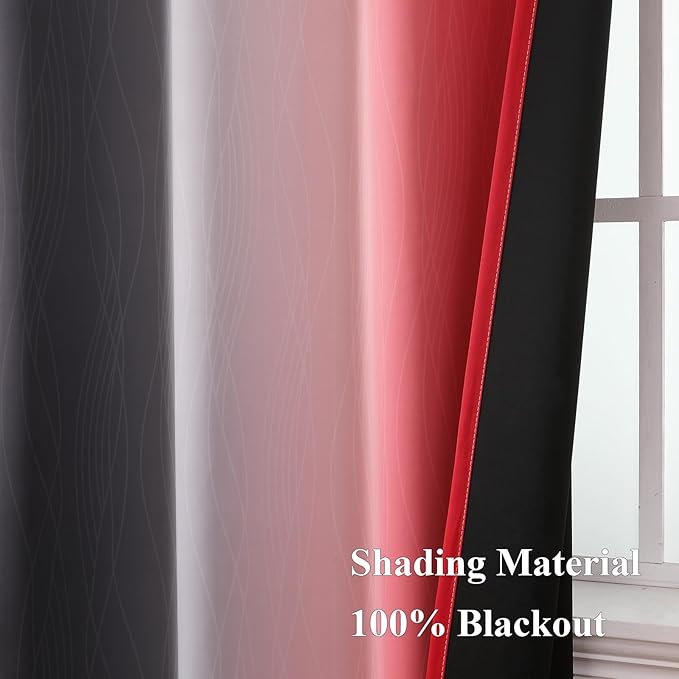 Estelar Textiler Red and Black Ombre Short Blackout Curtains 36 Inch Long - Image 5