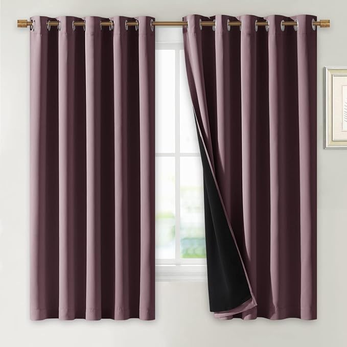 NICETOWN Dry Rose 100% Blackout Lined Curtains, 2 Thick Layers Completely by NICETOWN