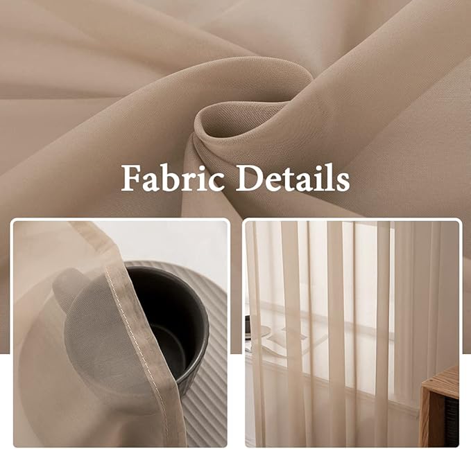 MIULEE 2 Panels Solid Color Sheer Window Curtains Elegant Window Voile - Image 3