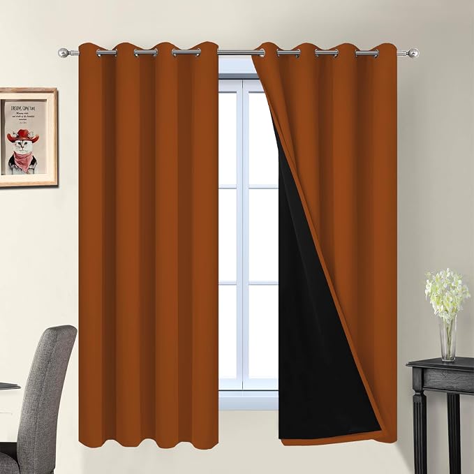 Yakamok Orange 100% Blackout Curtains, Total Blackout Lined Curtain Panels by Yakamok