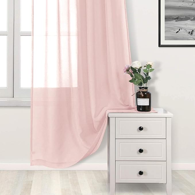 DWCN Blush Pink Sheer Curtains Semi Transparent Voile Rod Pocket Curtains - Image 3