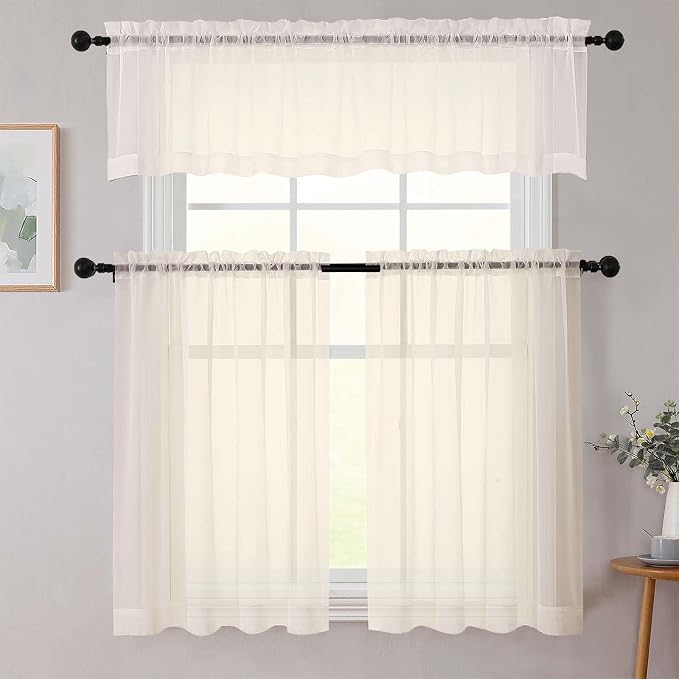Cafe Curtains 36 Inch Length Tier 2 Pieces, Modern Soft Airy Sheer Kitchen - Image 7