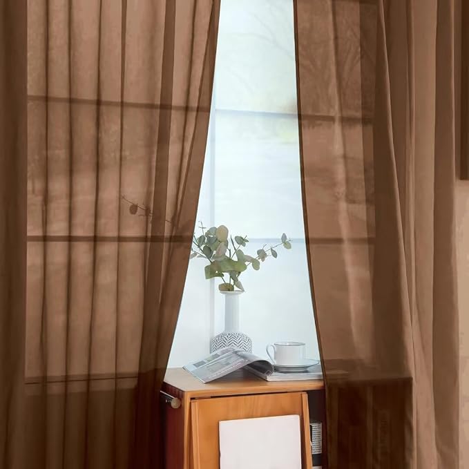 youleyar Solid Sheer Rod Pocket Curtain Voile Draperies 2 Panels White Beige - Image 4