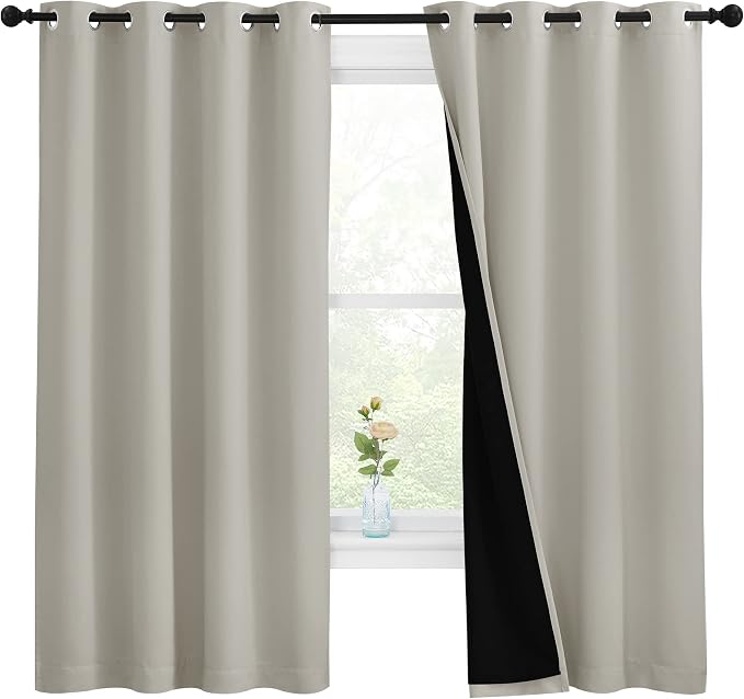 NICETOWN Natural 100% Blackout Lined Curtains, 2 Thick Layers Completely by NICETOWN