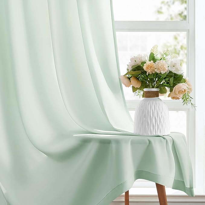 HOMEIDEAS Non-See-Through Sage Green Privacy Sheer Curtains, 52 X 54 Inches - Image 6