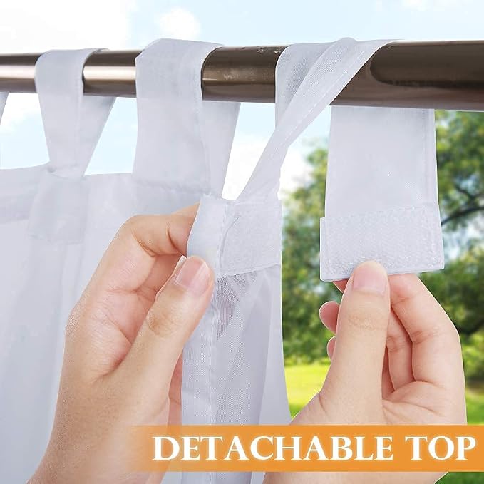 RYB HOME Detachable Sticky Tab Top Outdoor Curtain White Sheer - Image 2