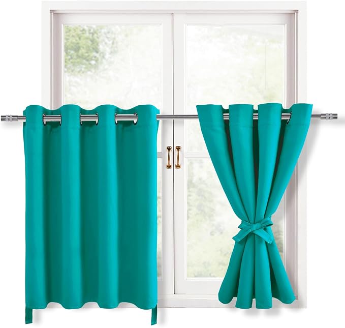Blackout Curtains for Bedroom, Peacock Teal, 52 x 30 Inch, 2 Panels | Thermal by Hiasan