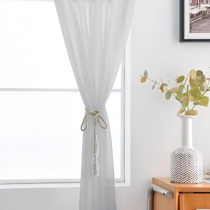 SpaceDresser Basic Rod Pocket Sheer Voile Window Curtain Panels Silver Grey 1 - Image 8