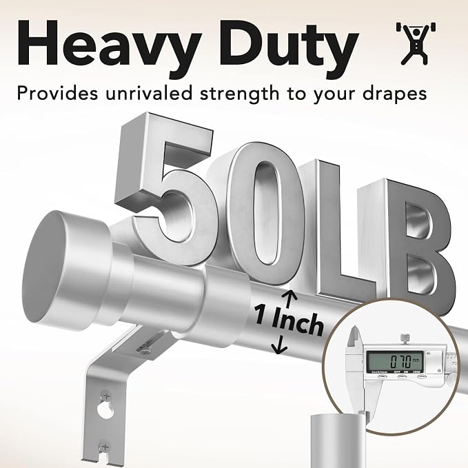 Extra Long Curtain Rods for Windows 32 to 170 Inch, 1 Inch Silver Heavy Duty - Image 6