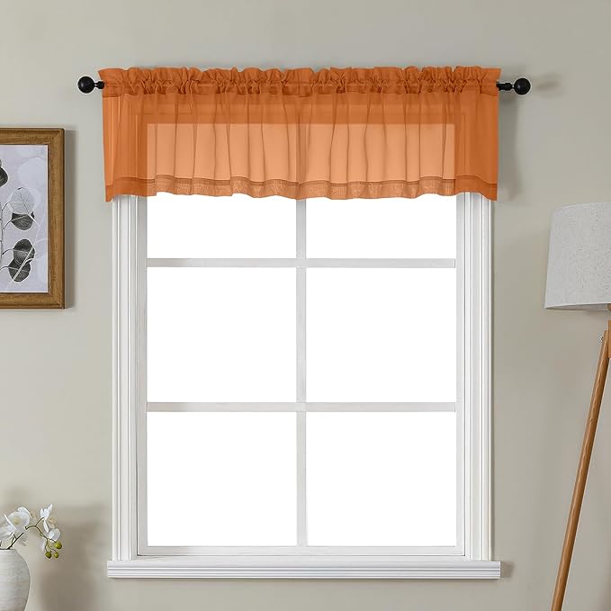 Gwine Burnt Orange Valances for Windows, Small Light Filtering Rod Pocket Cafe by Gwine