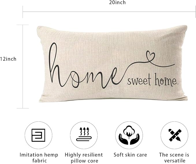 MFGNEH Home Sweet Home Quotes Farmhouse Pillow Covers 12x20 Inch, Farmhouse - Image 6