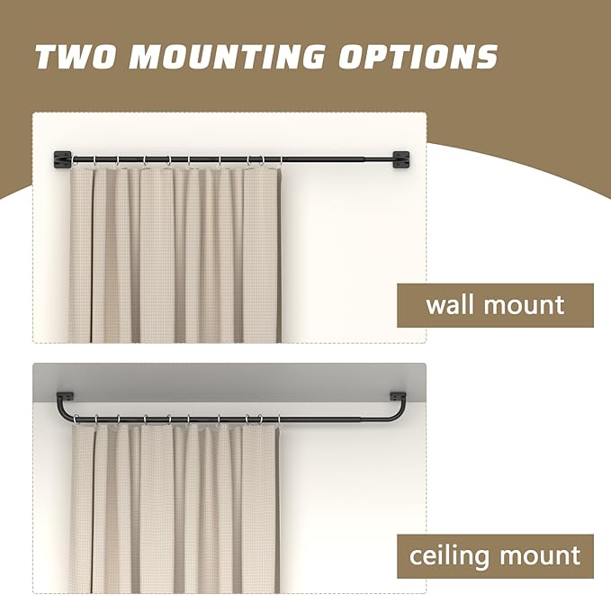 UIOSANRT Curtain Rods for Windows 66 to 120 Inch, 5/8" Diameter Black Ceiling - Image 3
