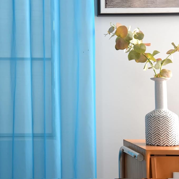 SpaceDresser Basic Rod Pocket Sheer Voile Window Curtain Panels Cyan Blue 1 - Image 4
