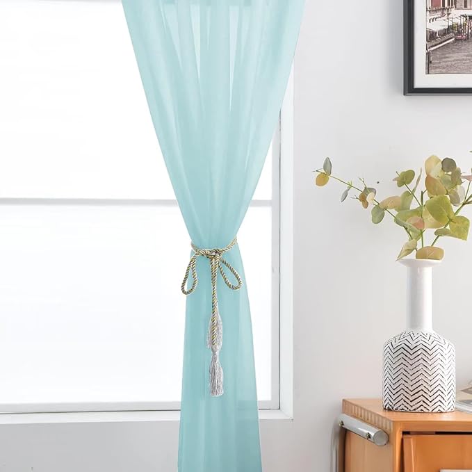 SpaceDresser Basic Rod Pocket Sheer Voile Window Curtain Panels Sky Blue 1 Pair - Image 4