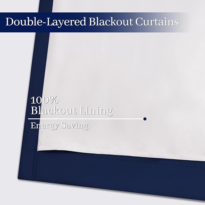 Yakamok Navy Blue 100% Blackout Curtains 84 Inches Long Thermal Insulated - Image 4
