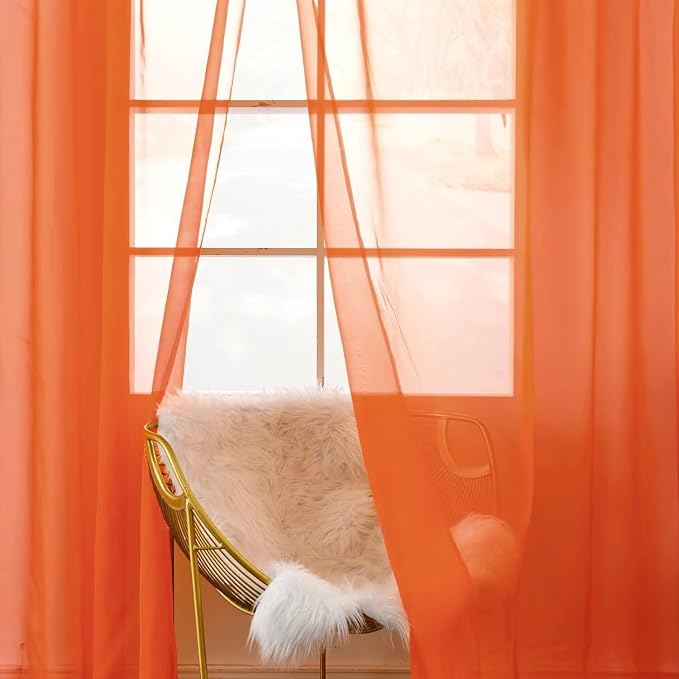 SpaceDresser Burnt Orange Sheer Curtains 4 Panels Rod Pocket Semi-Sheer Curtain - Image 5