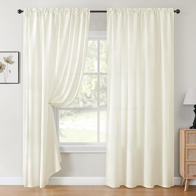 HOMEIDEAS Non-See-Through Cream Yellow Privacy Sheer Curtains, 52 X 96 Inches - Image 2
