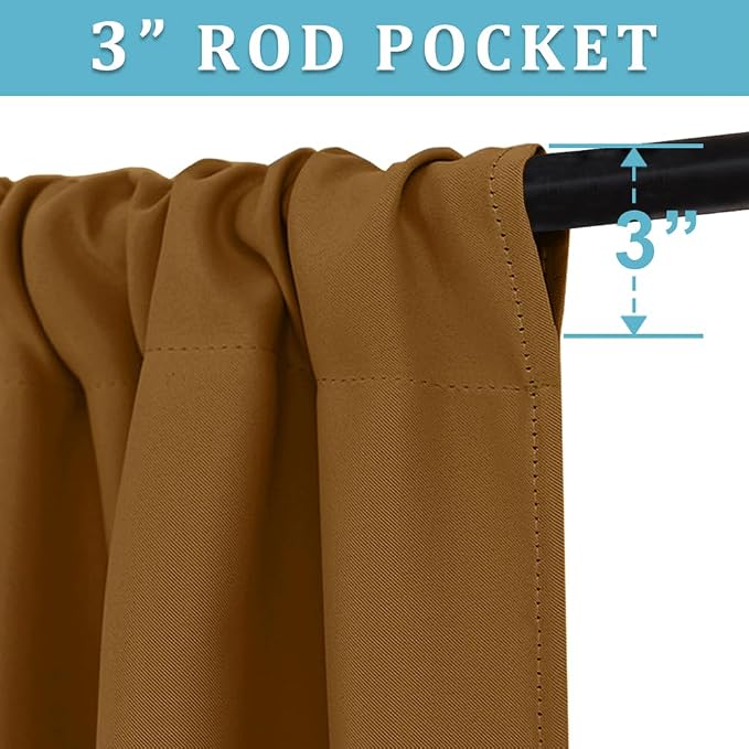 RYB HOME Short Gold Brown Blackout Curtains - Image 2