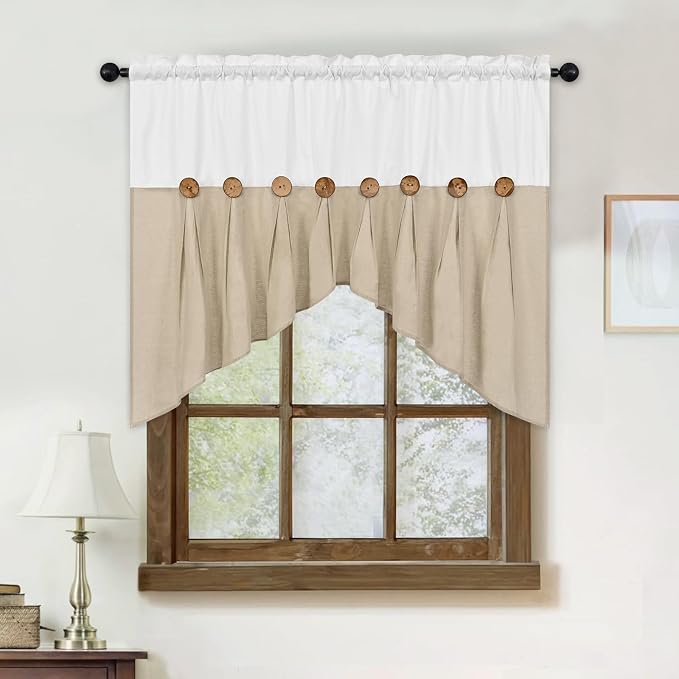 FRAMICS Farmhouse Swag Curtain, Boho Cotton Linen Valance Curtain, Rustic - Image 3