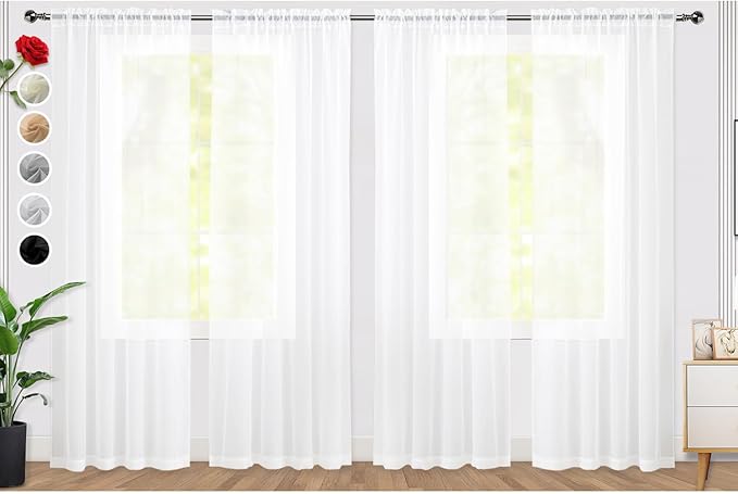 SpaceDresser Sheer White Curtains 4 Panels Rod Pocket Semi-Sheer Curtain 63 by SpaceDresser