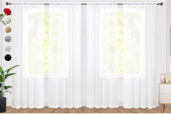 SpaceDresser Sheer White Curtains 4 Panels Rod Pocket Semi-Sheer Curtain 54 by SpaceDresser