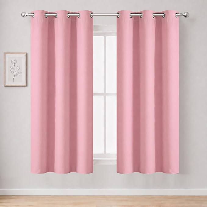Pink Thermal Blackout Curtains/38 x 63 Inch/Set of 2 Panels Room Darkening by Lemomo