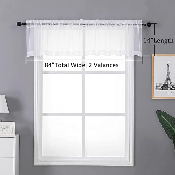 Aiyufneg White Sheer Window Valance Curtains, Light Filtering Kitchen Valances - Image 7