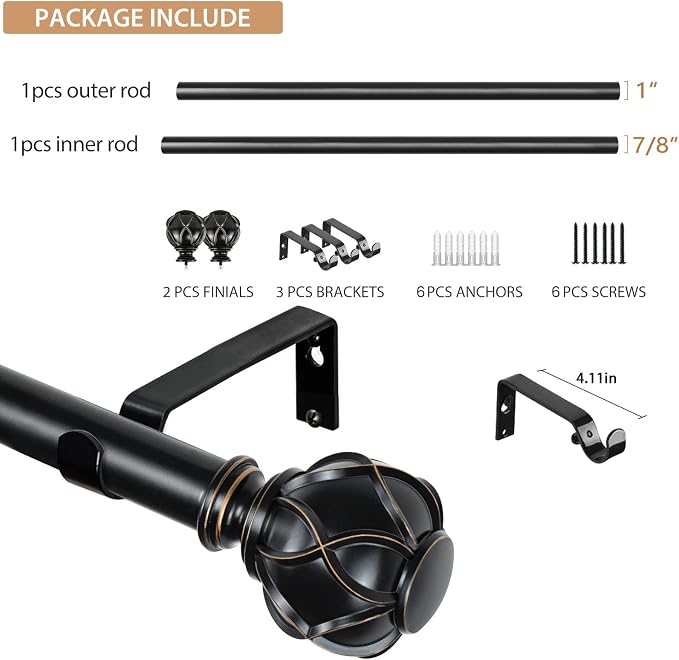 KAMANINA 1 Inch Curtain Rod Telescoping Single Drapery Rod 36 to 72 Inches - Image 8